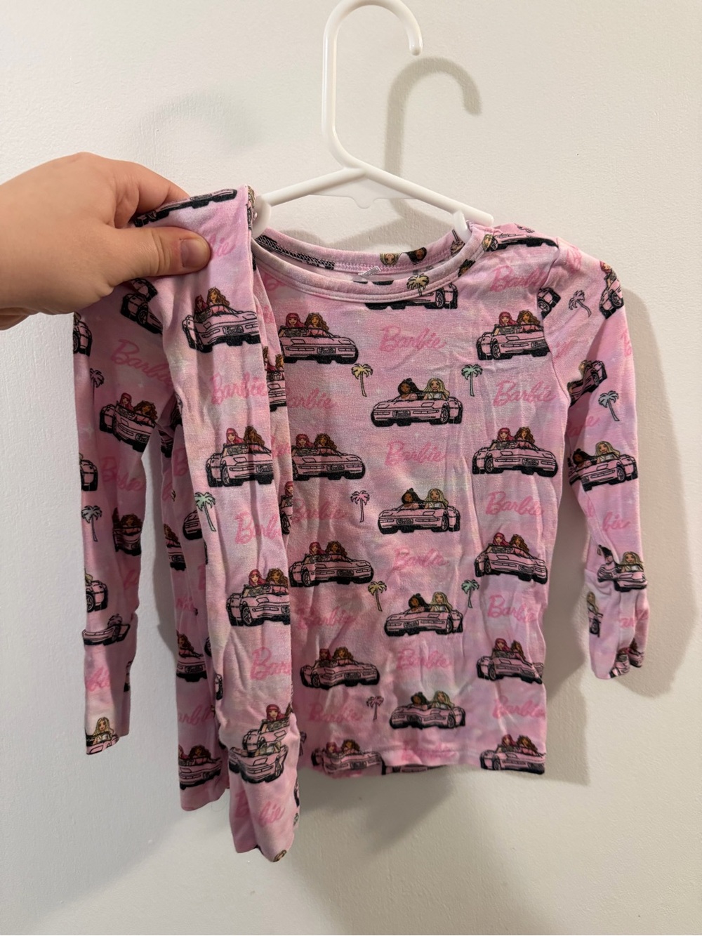 Posh Peanut Pink Barbie Convertible Print Long Sleeve Pajama Top and bottoms